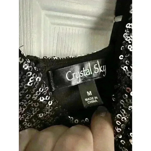 Crystal Sky Womens Sz M Sequence Black&Silver Party Dress New Year Holiday Club - Picture 2 of 4
